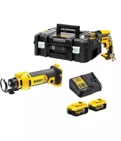 Combo plaque de plâtre : Scie à plaque de plâtre DCE555N + Tournevis plaque de plâtre DCF620NT Dewalt + 2 bat 5Ah + Chargeur