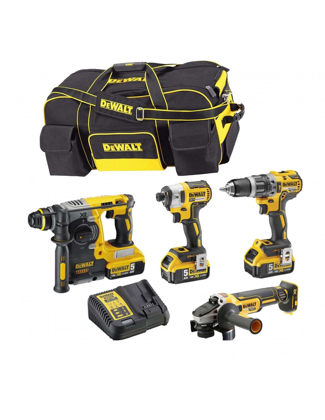 Dewalt Power Kit Marteau + Perceuse + Meuleuse + Conducteur à chocs DCK433P3
