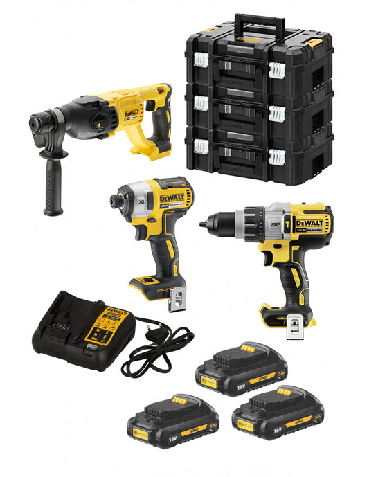 Ensemble DCK369M3T Perceuse + Marteau + Tournevis + 3 bat 3 Ah + 3 étuis Dewalt
