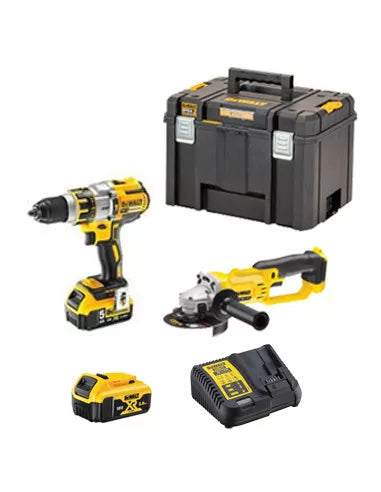 Set Dewalt DCK256P2T - Marteau perforateur DCD996 + Meuleuse DCG412 + 2 bat 5.0Ah + chargeur + Mallette