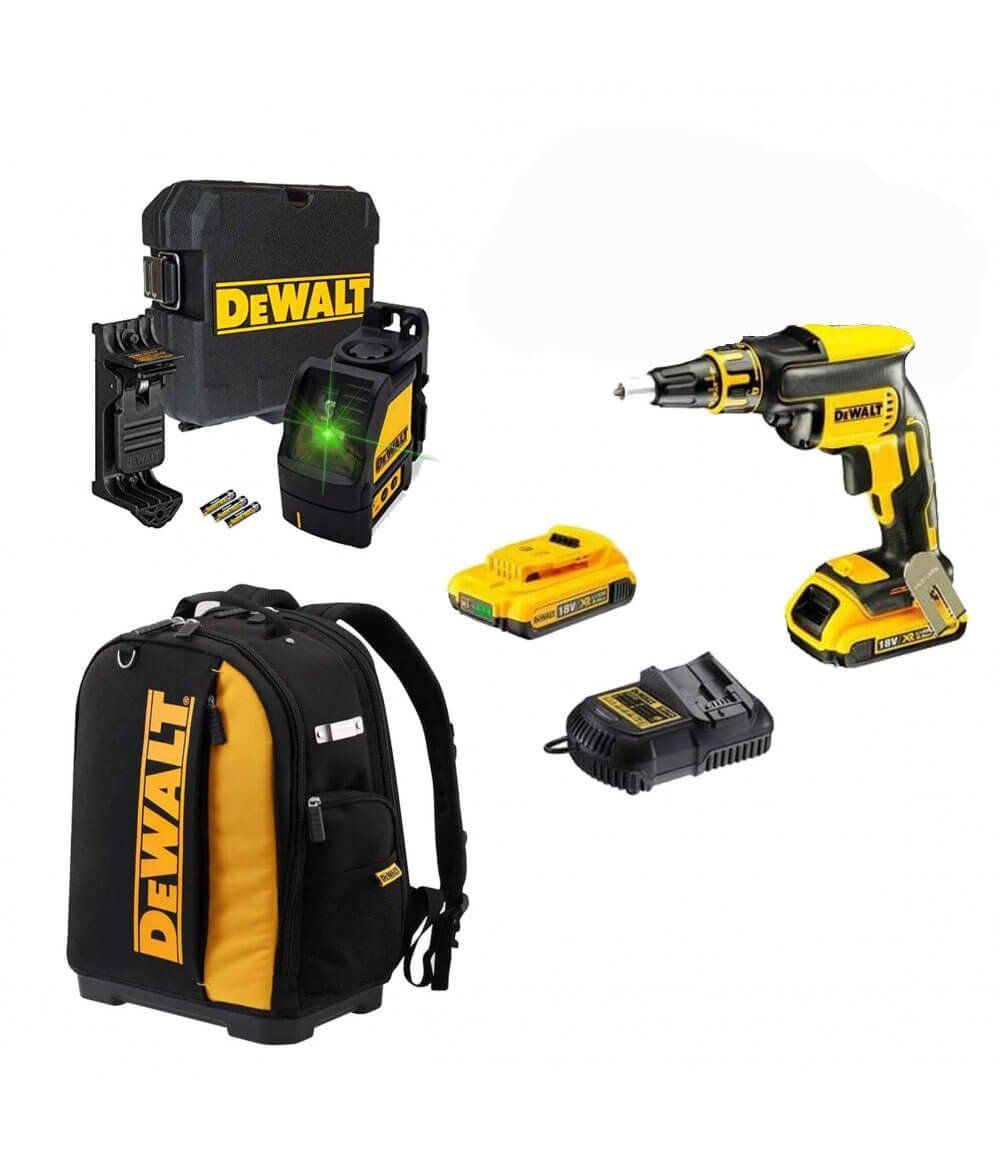 Combo Pladur DCF620 Tournevis + 2 Bat 2Ah + Laser DW088CG + Sac Dewalt CPROF593