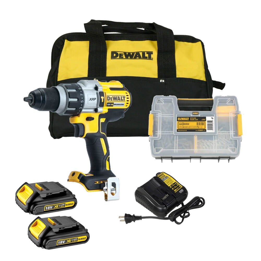Taladro percutor DCD996C2X 18V 2 bat. 1,3Ah con bolsa + organizador con 300 tacos Dewalt