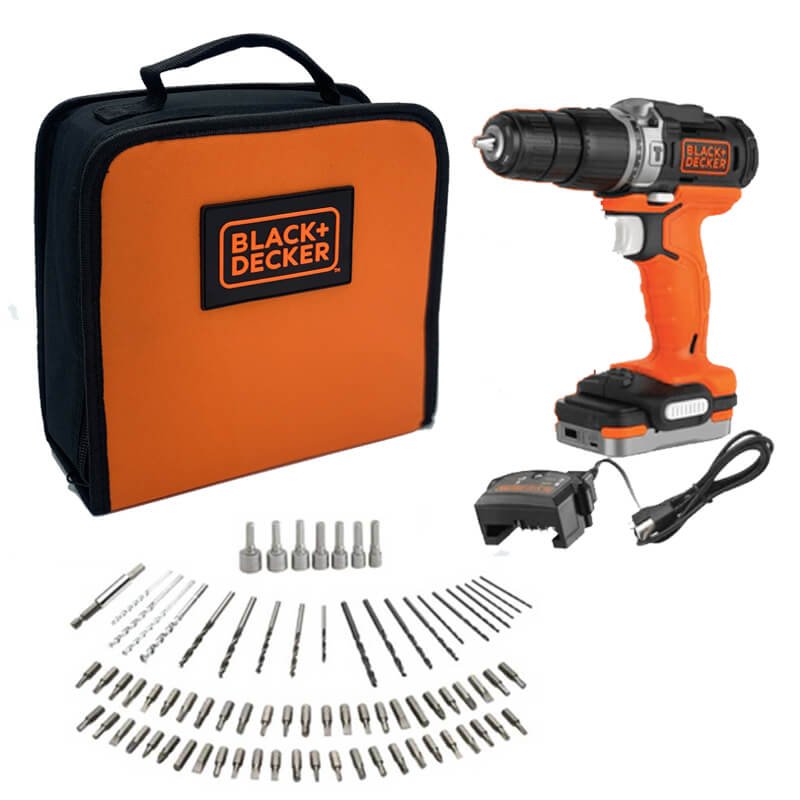 Taladro Percutor Black+Decker 12V + 80 accesorios + batería 1.5Ah + bolsa de transporte BDCHD12S1A