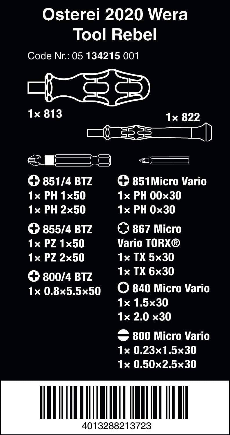 Huevo de Pascua Wera Osterei 2020 Tool Rebel - Juego de herramientas 15 piezas