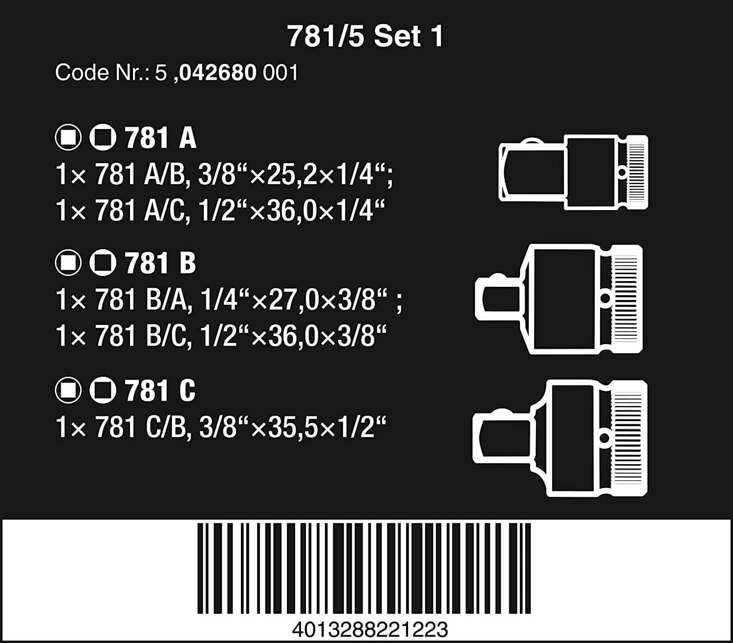 Juego de 5 Adaptadores 781/5 Set 1 Wera 042680 WERA - 13