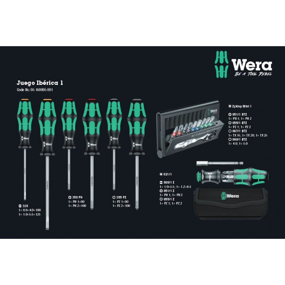 Juego de destornilladores y mango porta-puntas con puntas 23 piezas Wera Juego Ibérica 1 ref.160005 WERA - 7