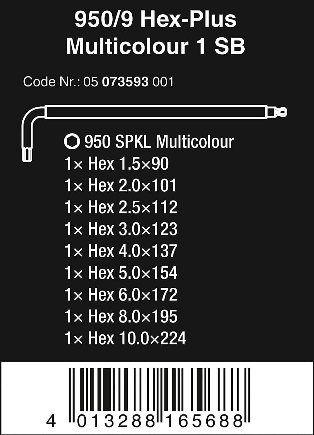 Juego de llaves acodadas métricas BlackLaser 9 piezas 950/9 Hex-Plus Multicolour 1 Wera 073593 WERA - 4