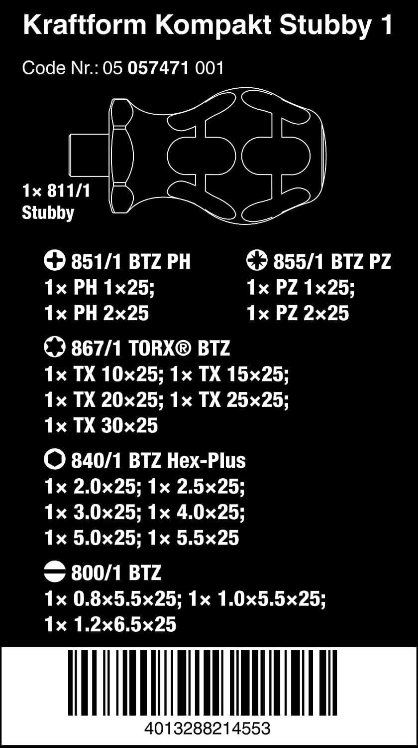 Juego herramientas de atornillar para bicicletas 19 piezas Wera Kraftform Kompakt Stubby 3